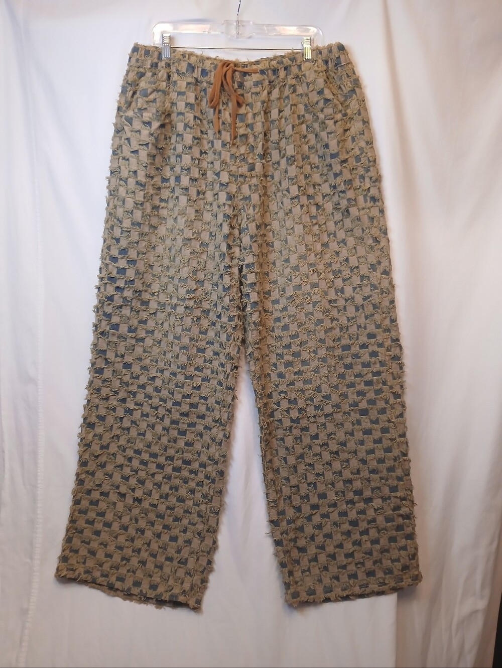 Tan & Blue Textured Wide Leg Drawstring Waist Relaxed Jeans 2X NWOT